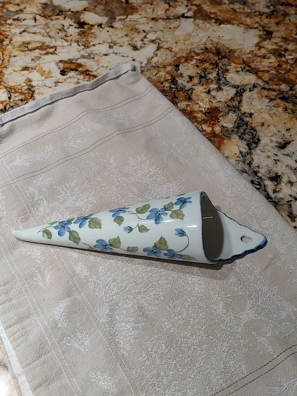 Andrea By Sadek White Porcelain Wall Pocket with Blue/Violet/ Green Floral Motif
